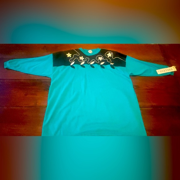 Vintage Sweater Turquoise Floral and Lace Detailing 80s New With Tags - Picture 2 of 8